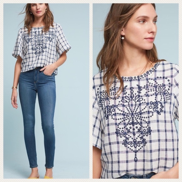 Anthropologie Tops - Anthropologie Moon River Sz L April blue white top